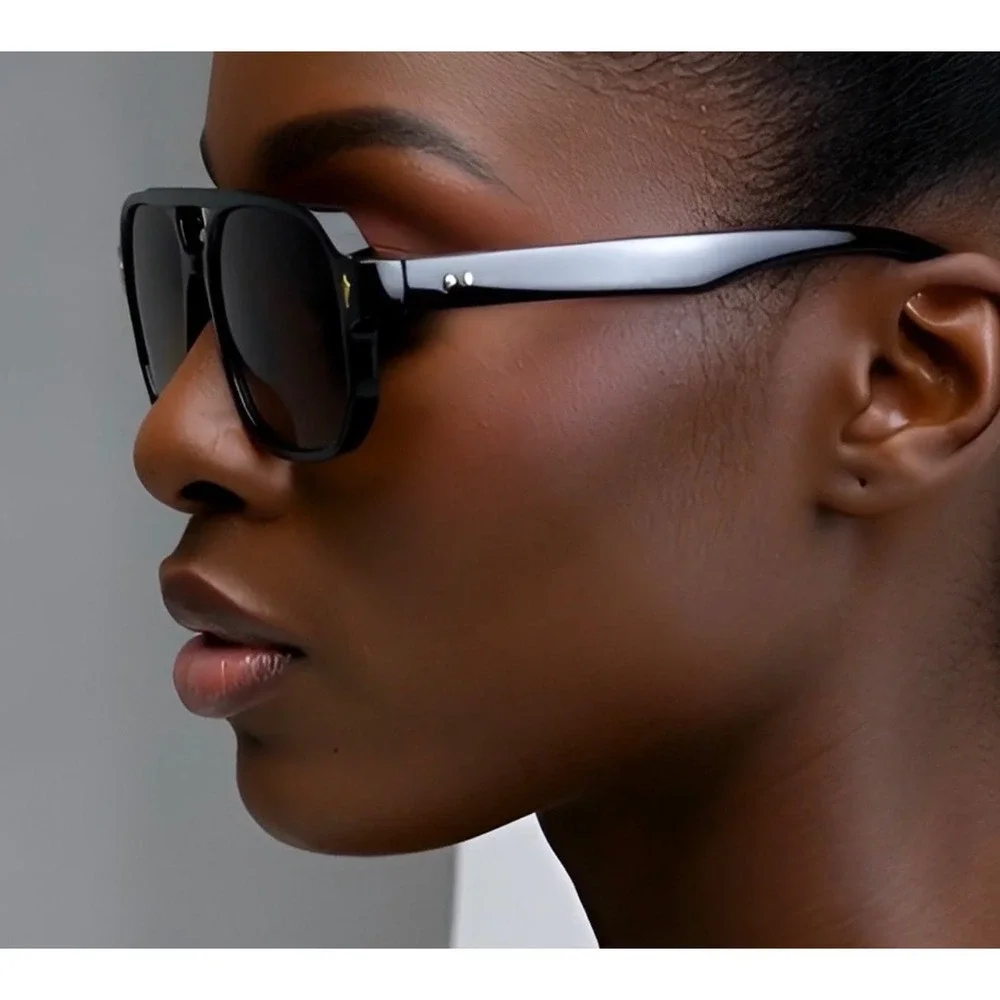 Chic black aviator sunglasses women stylish‎ brown lenses and subtle gold accent